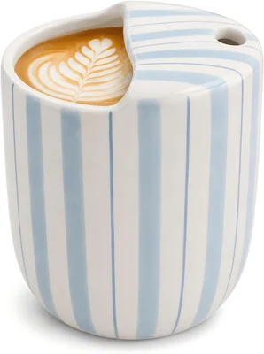 1 Pcs Ceramic Mug with Sip Hole 10 oz Light Blue Striped