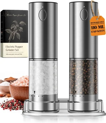 Electric Salt and Pepper Grinder Set, Rechargeable Automatic Salt and 