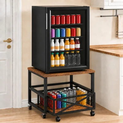 Mini Fridge Stand with Storage Shelf and Wheels Rolling Cart Heavy Dut
