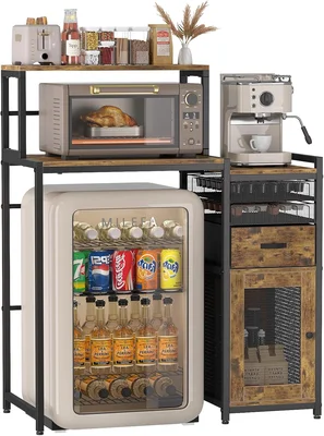 Rustic Brown Coffee Bar Cabinet with Storage for Kitchen Counter Organ