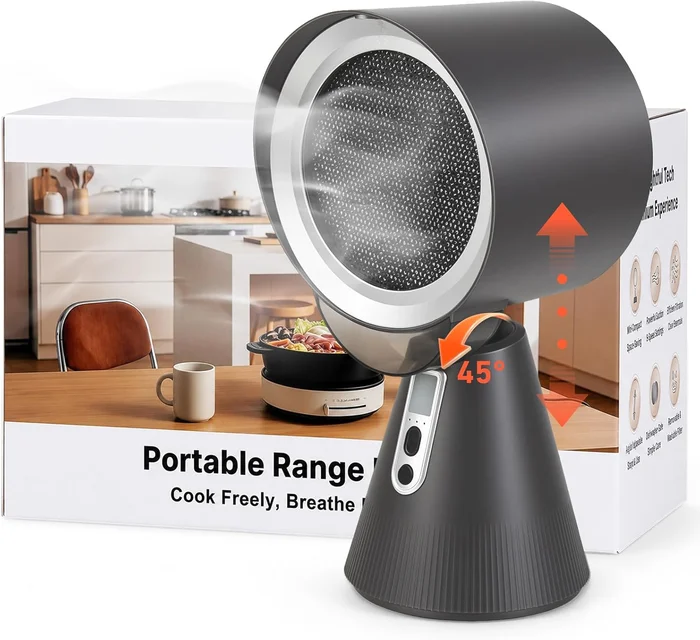 Portable Countertop Kitchen Exhaust Fan with 3-Speed Suction and Adjus