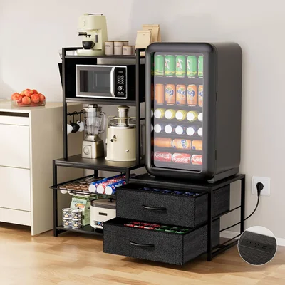 47 Inch Adjustable Mini Fridge Stand with Storage Drawers 5 Tier Black