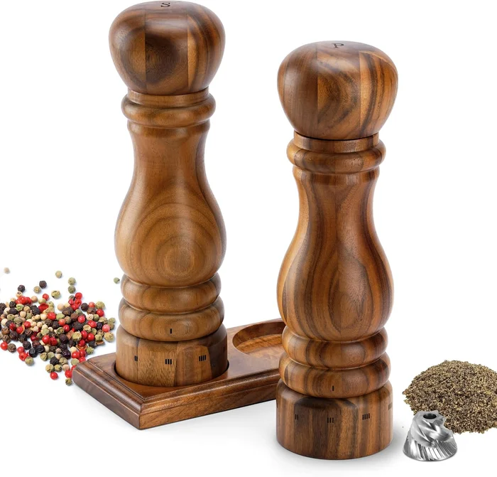 Wooden Salt and Pepper Grinder Set Manual Mill with Ceramic Stainless 