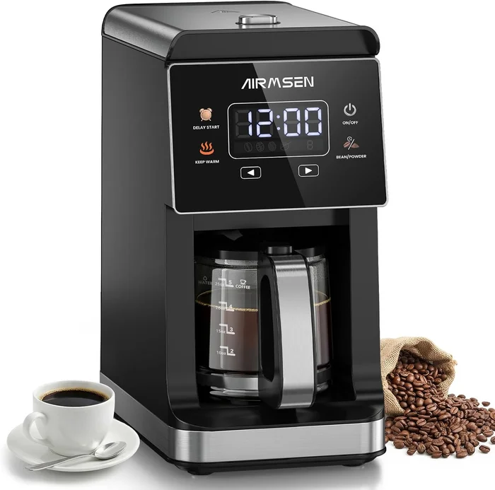 AIRMSEN Coffee Maker with Grinder 5-Cup Grind and Brew Programmable Ma