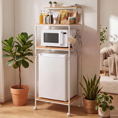 Steel 4 Tier Mini Fridge Stand Bakers Rack with Refrigerator Shelf for