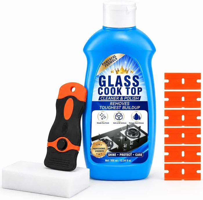 Stove Top Cleaner, Glass Cooktop Cleaner and Polish Kit with Scraper a