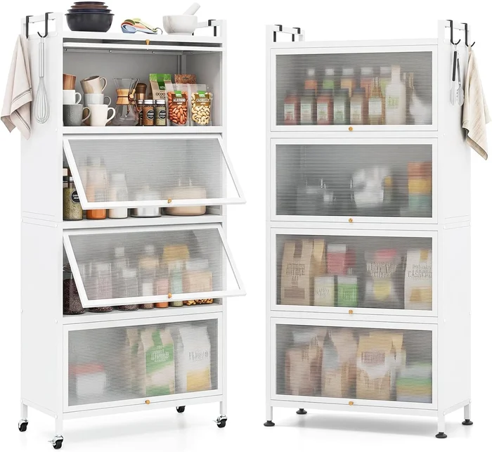 GIANTEX 5-Tier Kitchen Storage Cabinet with 4 Doors and Rolling Wheels