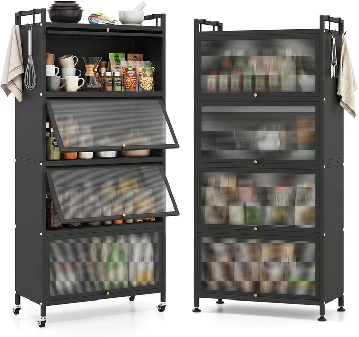 GIANTEX 5-Tier Kitchen Storage Cabinet with 4 Doors and Rolling Wheels