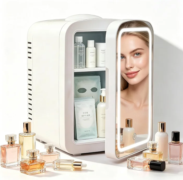 Lispin 4L Compact Personal Fridge with Adjustable LED Mirror Portable 