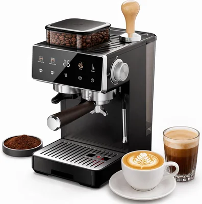 Semi-Automatic Espresso Machine with Built-in Grinder and Steam Milk F