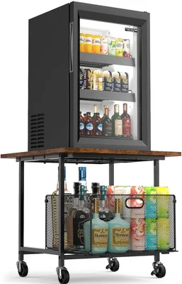 SPACECARE Mini Fridge Stand Cart with Storage Wire Basket, Max Load 30