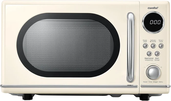 COMFEE' Retro Countertop Microwave Oven 0.7 Cu.Ft 700W Apricot 9 Prese