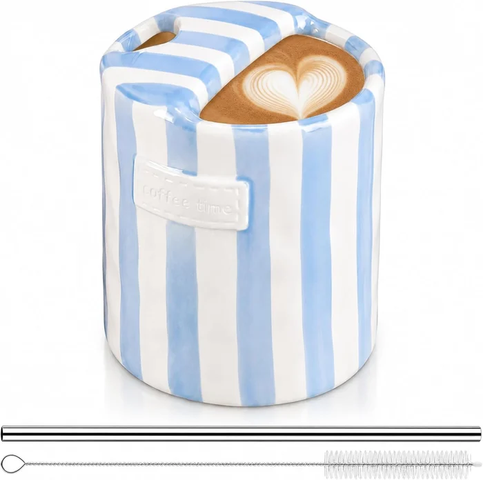 1 Pack Ceramic Coffee Mug with Sip Hole, Simple, Blue