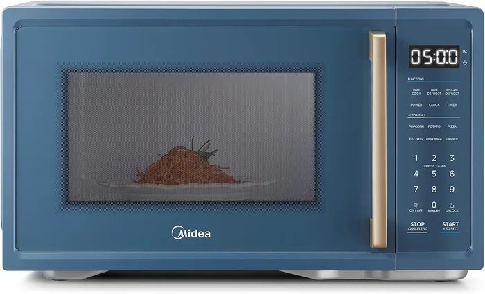 Midea Retro Countertop Microwave 1.1 Cu. Ft 1000W 6 Presets Navy Blue