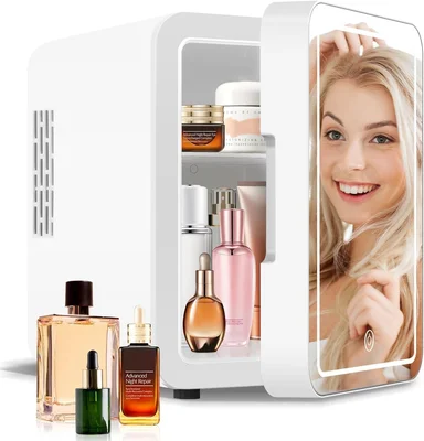 Lispin 4L Skincare Fridge with Dimmable LED Mirror and Cooler Warmer f