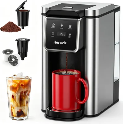Horavie Single Serve Coffee Maker for K-Cup Pod and Grounds Hot and Ic