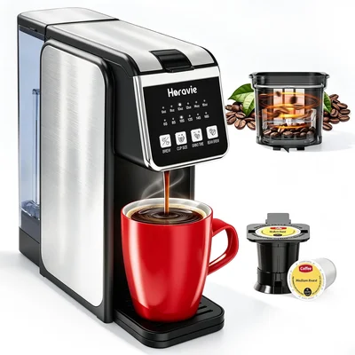 Horavie Single Serve Coffee Maker with Built-in Grinder for Freshly Gr