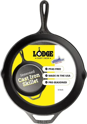 Lodge Pre-Seasoned Cast Iron Skillet 12 Inch PFAS-Free Frying Pan for 