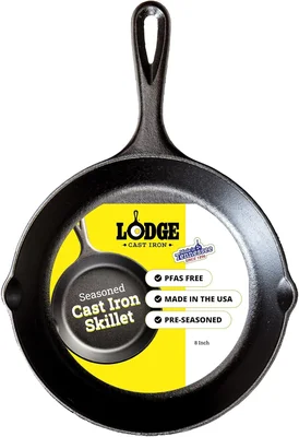Lodge Pre-Seasoned Cast Iron Skillet 8 Inch PFAS-Free Frying Pan for S