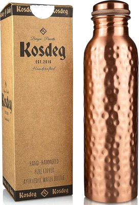 Kosdeg Copper Water Bottle 34 Oz Extra Large Hammered Ayurvedic Pure C