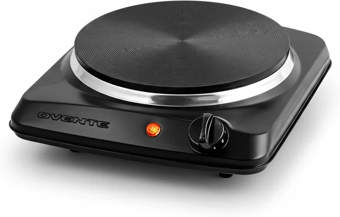 OVENTE Electric Cast Iron Single Burner 1000W Hot Plate Black BGS101B 