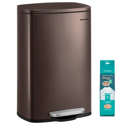 SONGMICS 13 Gallon Stainless Steel Step-On Pedal Trash Can for Kitchen