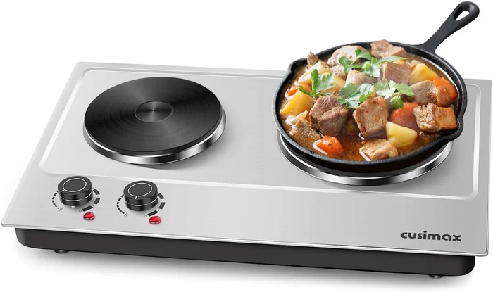 Electric Hot Plate 1800W Double 7.1-Inch Cast Iron Burners for High Po