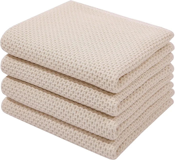 Homaxy 100% Cotton Waffle Weave Kitchen Dish Towels 4-Pack Beige Color