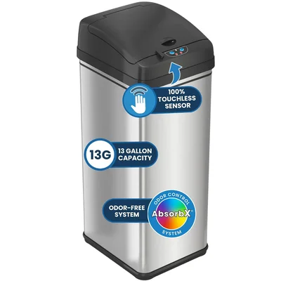 iTouchless 50L Dog-Proof Sensor Kitchen Trash Can with Odor Filter for