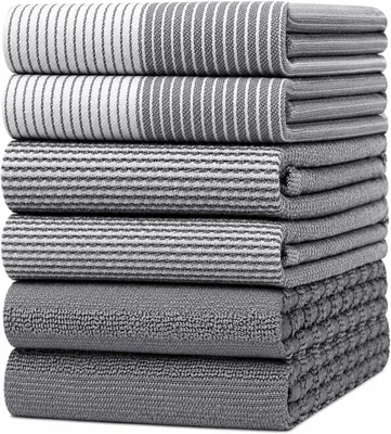 Premium Kitchen Towels 6 Pack 100% Cotton 20x28 Inches Grey Dish Towel