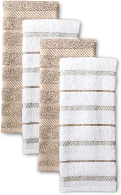KitchenAid Albany Kitchen Towel 4-Pack Set Milkshake Tan White 16x26 I