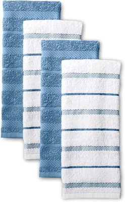 KitchenAid Albany Kitchen Towel 4-Pack Set Blue Velvet White 16x26 Inc