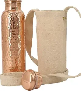 Kitchen Science Hammered Copper Water Bottle 34oz 1000ml with Carry Ba