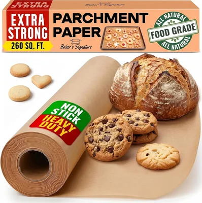 Baker's Signature Unbleached Parchment Paper Roll with Cutter, 15in x 