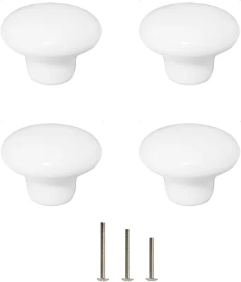 4 Pack White Ceramic Cabinet Knobs Dresser Knob Round Vintage Style Ha