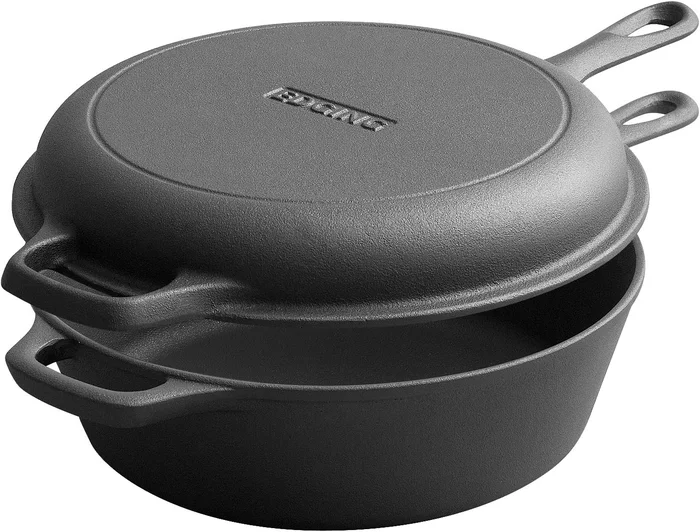 EDGING 2-in-1 Pre-Seasoned Cast Iron Dutch Oven Pot with 10 Inch Skill