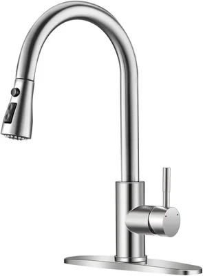 Brushed Nickel Kitchen Faucets with Pull Down Sprayer Stainless Steel 