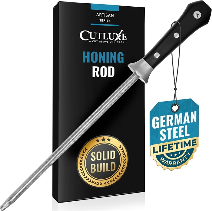 Cutluxe 10 Inch Honing Rod Steel Knife Sharpener for Kitchen Blades
