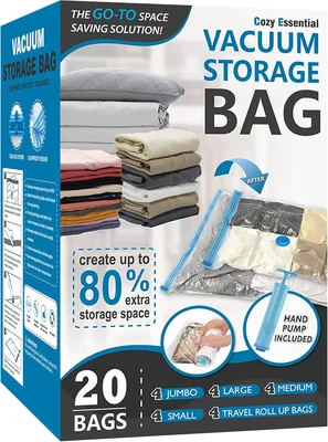 Vacuum Storage Bags with Hand Pump, Vacuum Seal Space Saver Bags,20 Co