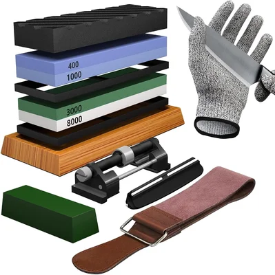 Whetstone Knife Sharpening Stone Set Double-Sided Grit 400/1000 3000/8