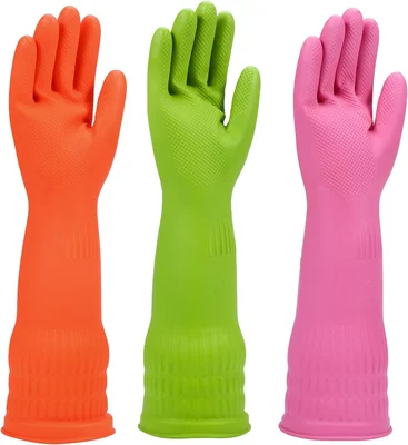 Durable Reusable Rubber Dishwashing Gloves 3 or 6 Pairs Long Kitchen C