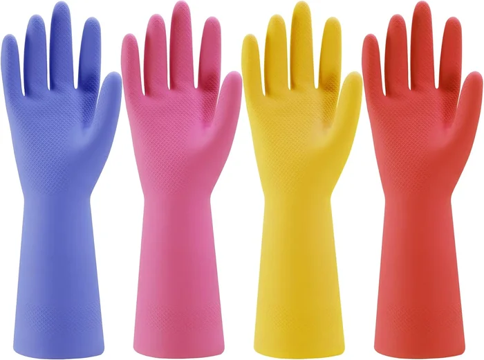 Colorful Rubber Kitchen Dishwashing Gloves 4 Pairs Reusable Household 