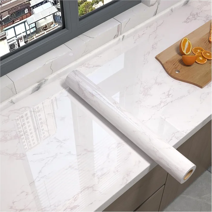 Gray and White Glossy Marble Contact Paper Wallpaper Peel and Stick 15