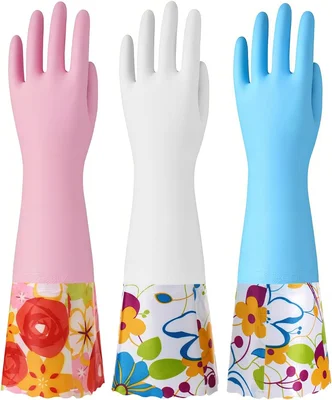 Bamllum 16-Inch Latex-Free Cleaning Gloves with Cotton Flocked Liner f