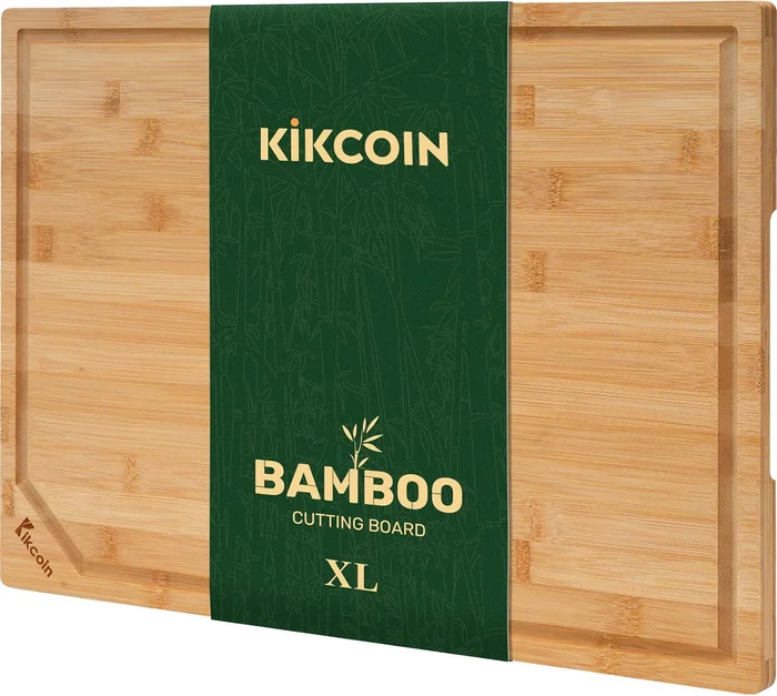 Kikcoin 17 by 11 Inch Bamboo Cutting Board for Kitchen, Knife-Friendly