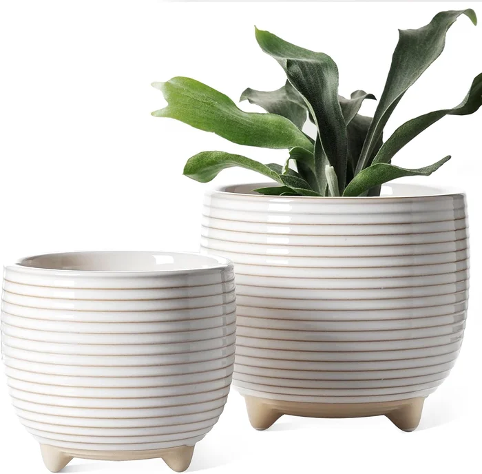 LE TAUCI Ceramic Plant Pots 5.1 and 6.4 Inch Set of 2 Reactive Glaze W