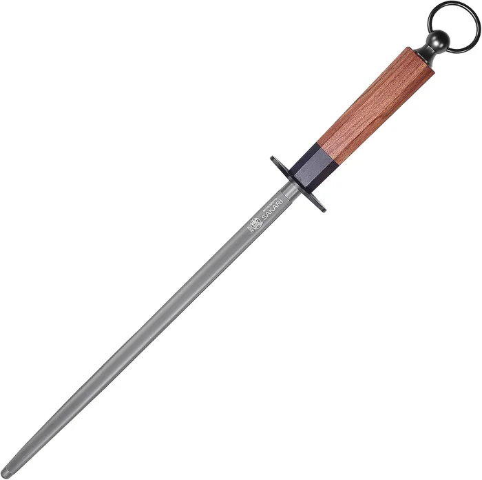 MITSUMOTO SAKARI 12 Inch Round Honing Steel for Knives with Rosewood H