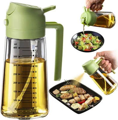 TrendPlain 16oz 470ml Glass Olive Oil Sprayer for Cooking, 2 in 1 Disp