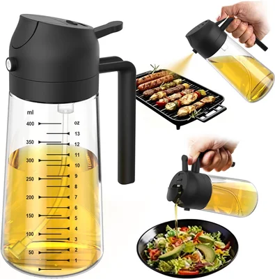 TrendPlain 16oz 470ml Glass Olive Oil Sprayer for Cooking, 2 in 1 Disp