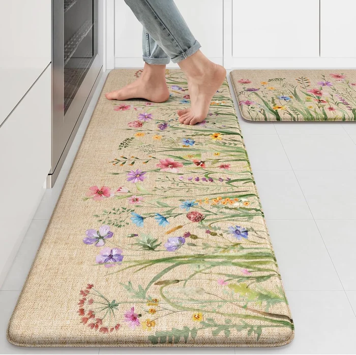 KIMODE Anti Fatigue Kitchen Mats Farmhouse Floral Kitchen Rugs Sets of